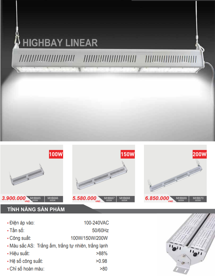 Báo giá đèn led nhà xưởng Highbay Linear